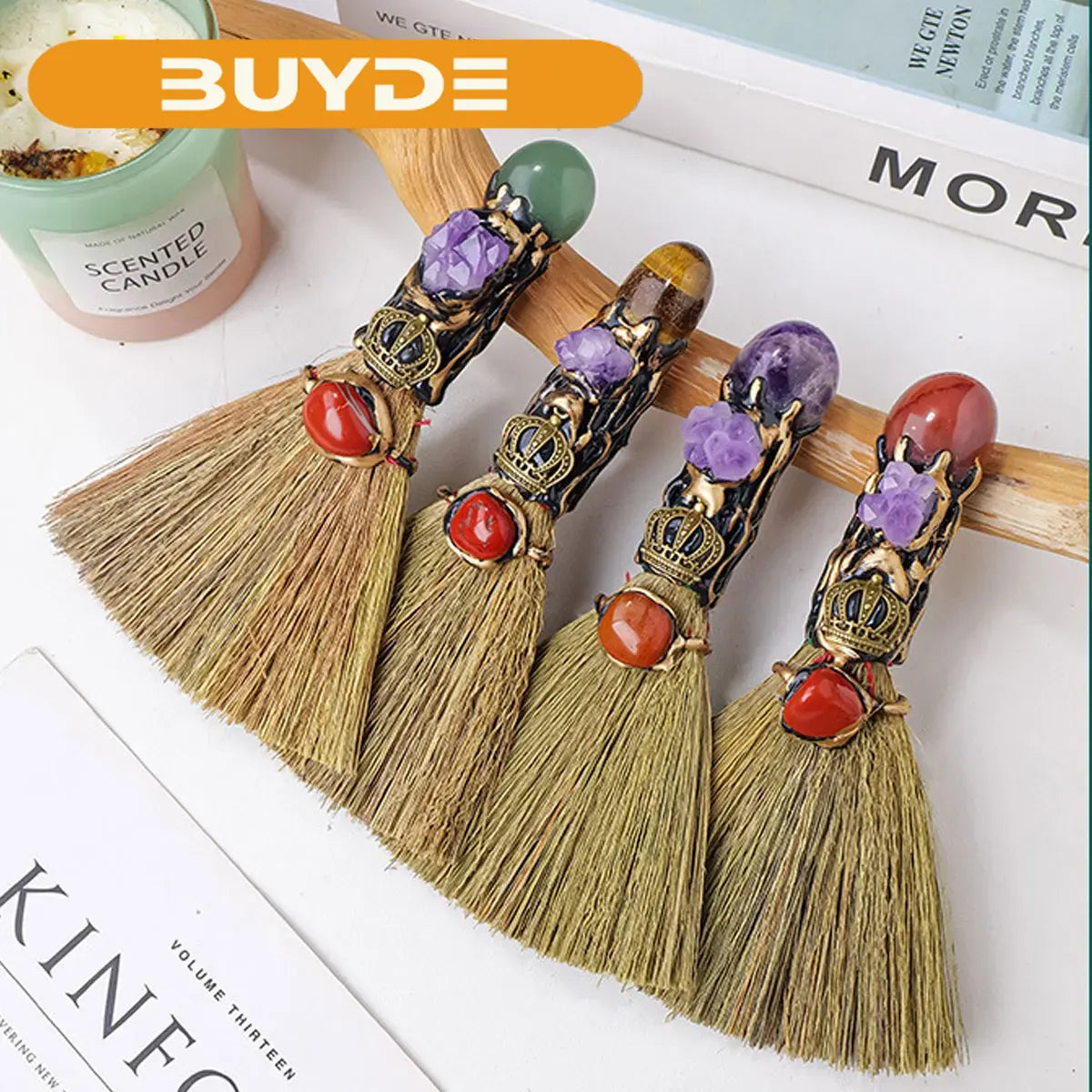 1PC Natural Crystal Rolling Stones Magic Broom Quartz Witch Broom Reiki Divination Gemstone For Cleansing Healing Fengshui