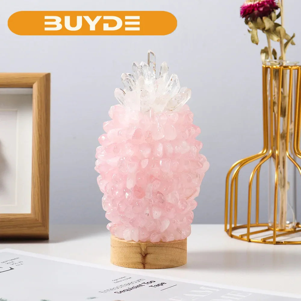 Natural Rose quartz Crystal Nightstand Crystal gem making USB interface Health energy gem for giftsHome bedroom decoration