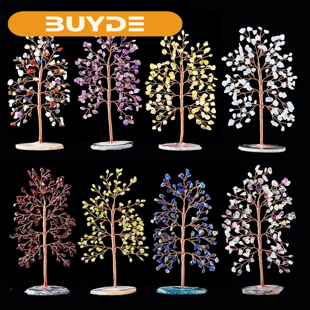 1pc Money Tree Ornaments Natural Crystal Gravel Wishing Tree Agate Base Energy Seven Chakras Health Decoration