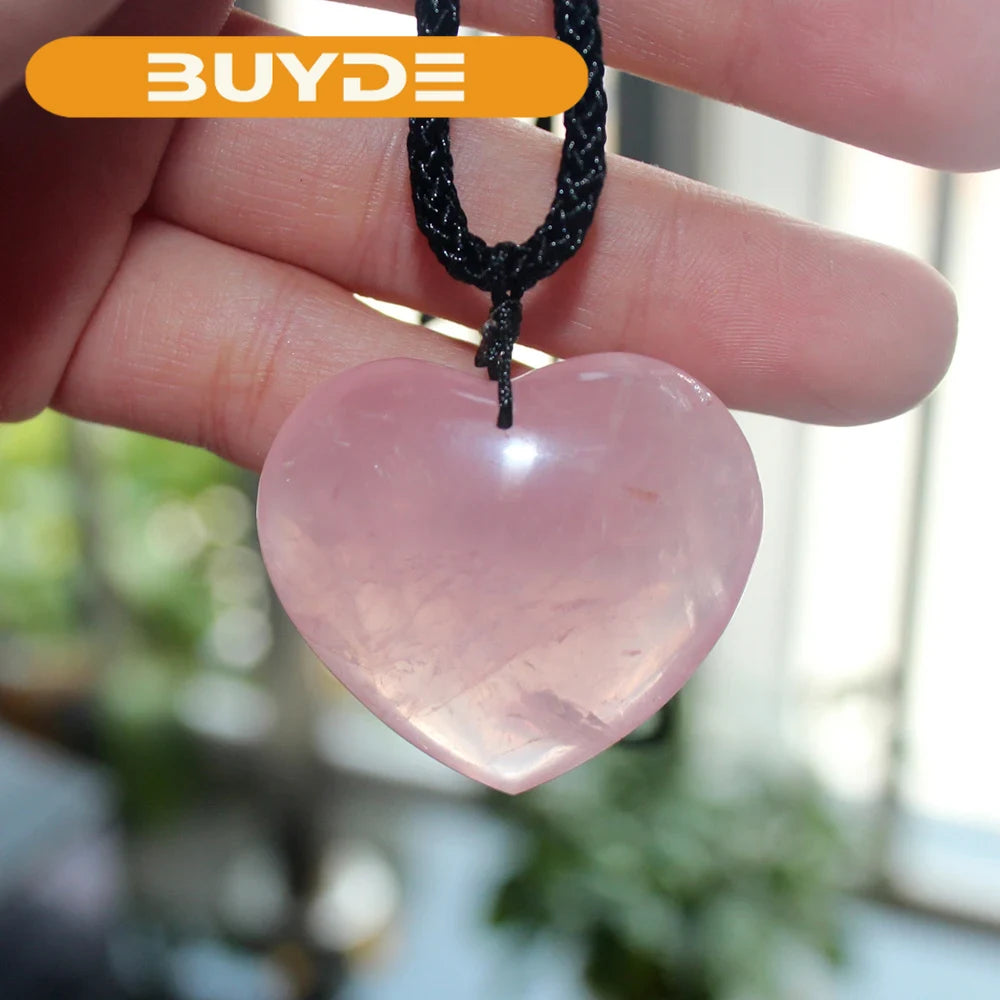 Love Heart Shape Natural Healing Stone Rose Quartz Pink Crystal Pendant Powder crystal Necklace jewelry love 35mm  Accessori