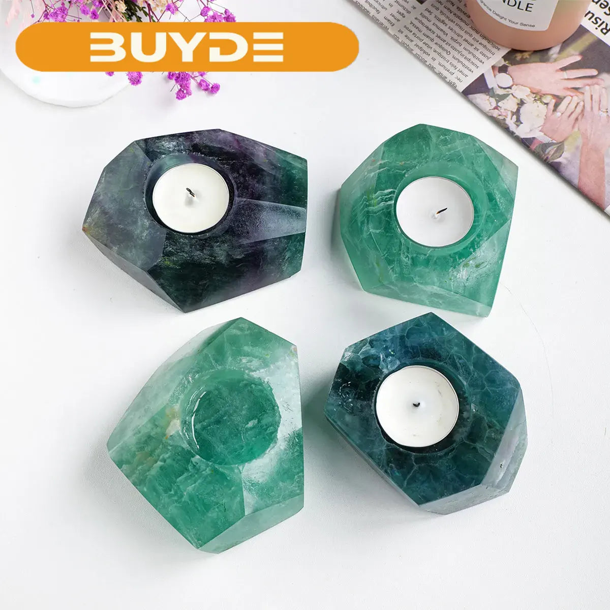 1pc Natural Crystal Raw Stone Irregular Green Fluorite Rough Candlestick Smokeless Candle Home Decoration