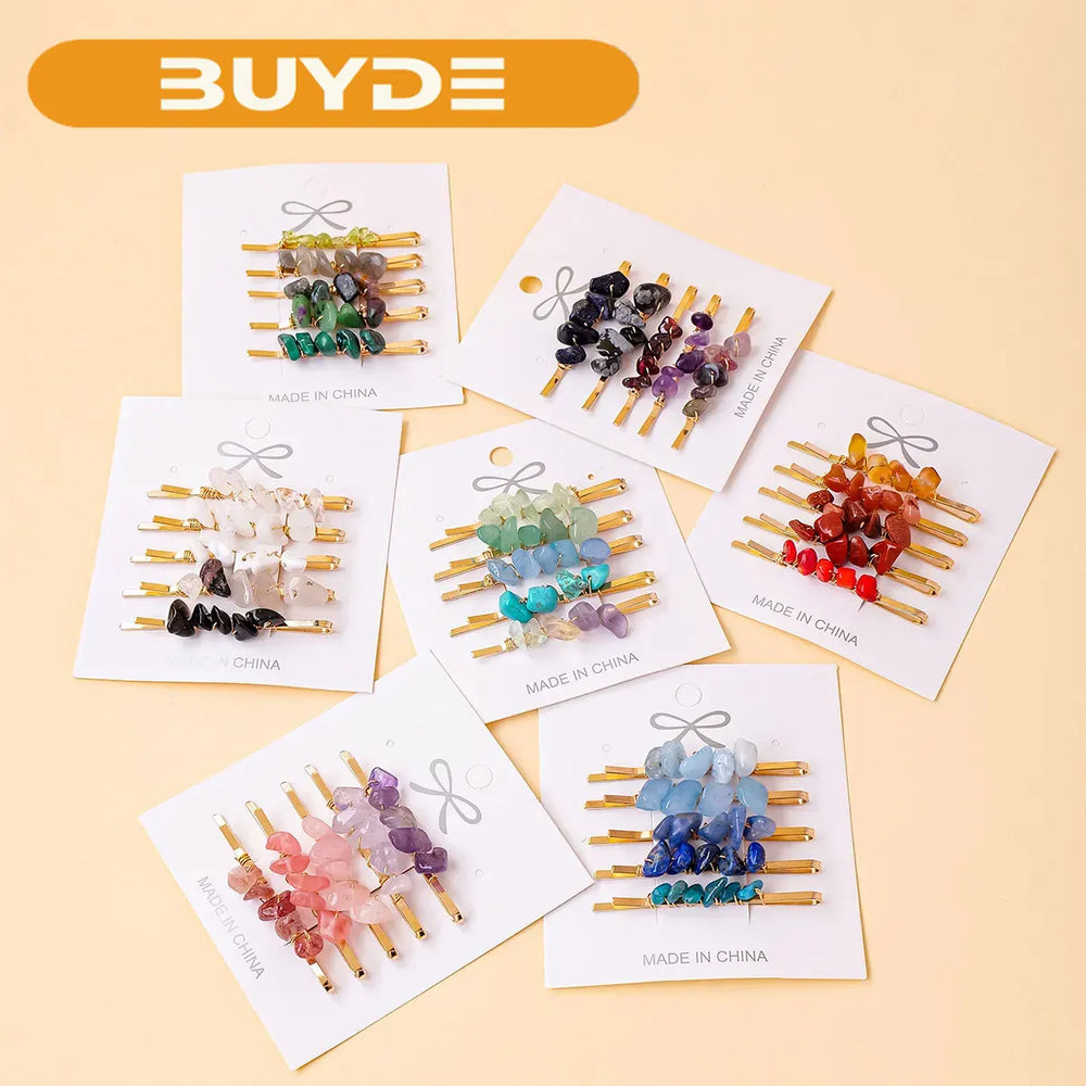 5pcs/set Natural Stone Hair Accessories DIY Handmade Crystal Health Energy Macadam Decoration Crystal Hairpin Gifts