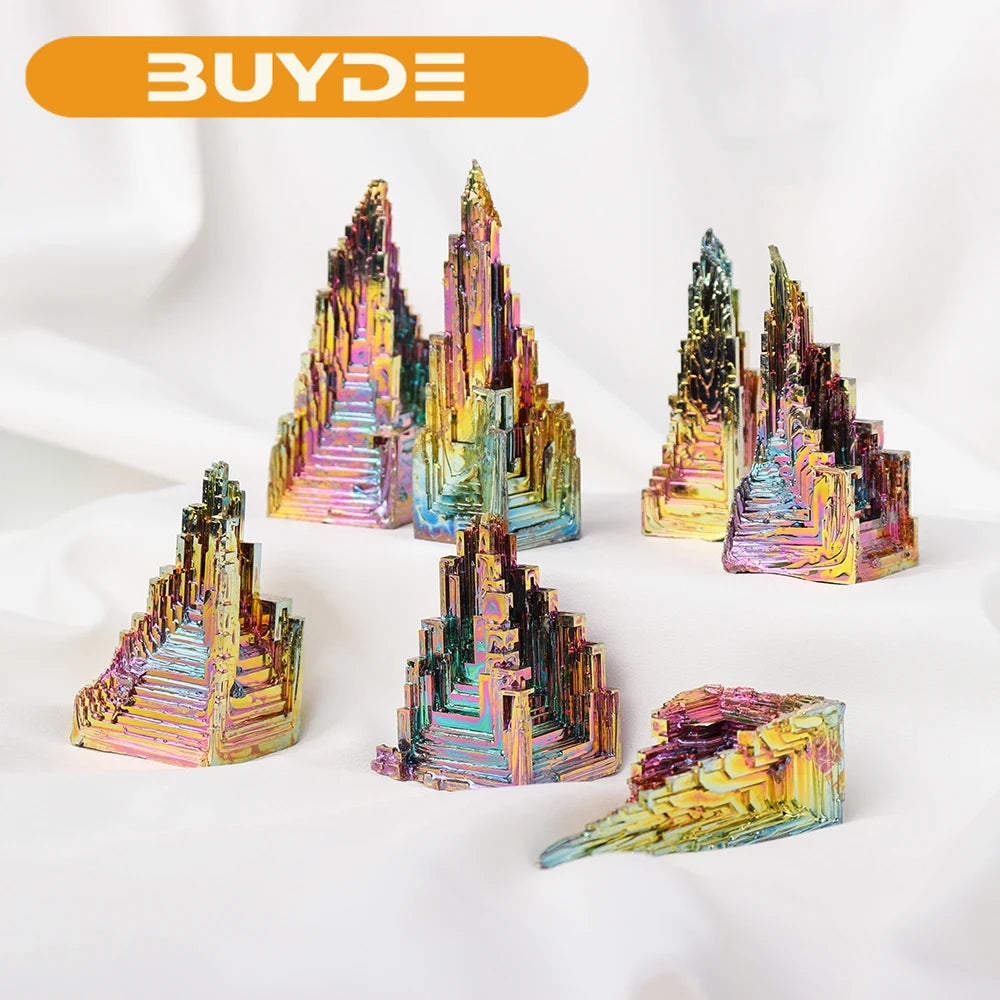 1pc Natural Bismuth Tower Rainbow Aura Crystal Ore Mineral Collection Specimen Green Metal Decorate