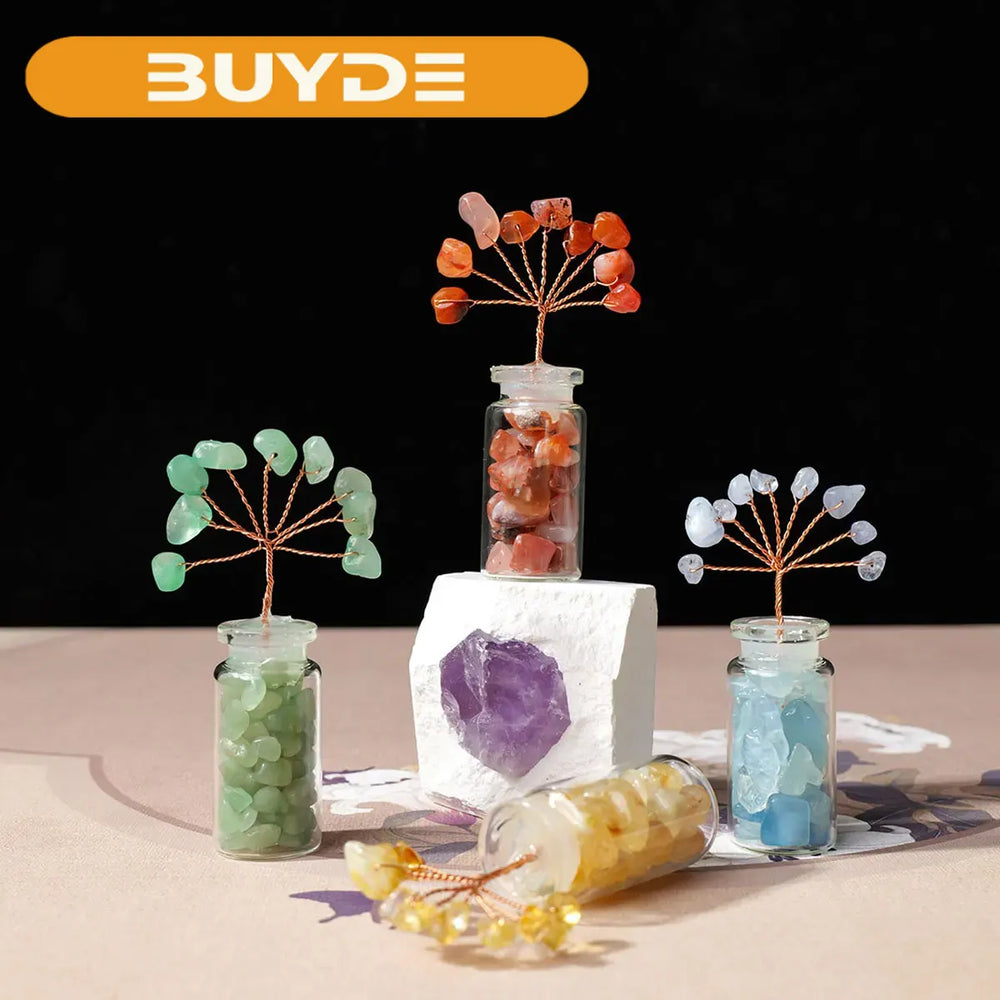 1PC Natural Crystal Gravel Specimen Stone Feng Shui Crystal Money Tree Drift Bottle Desktop Divination Home Decoration