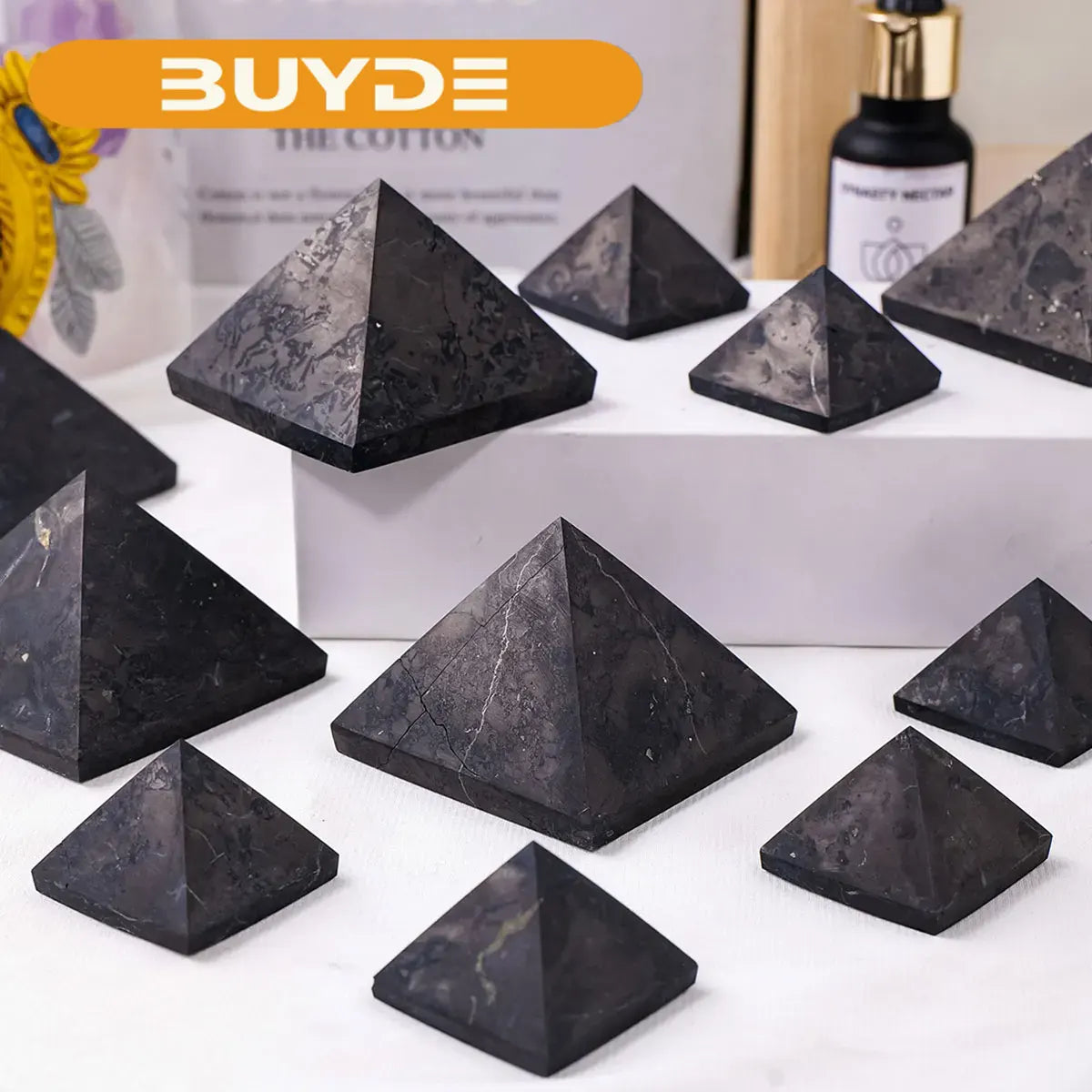 1PC Natural Stones Shungite Crystal Pyramid Quartz Healing Stone Chakra Reiki Crystal Home Decor Crafts