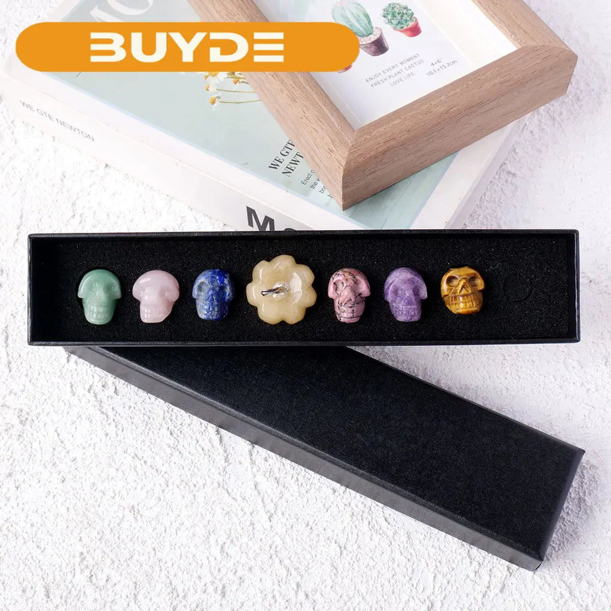 7pcs/box Natural Colorful Chakra Crystal Stone Skull Selnite Crystal Red Agate Pumpkin Carving  Jewelry Ornaments