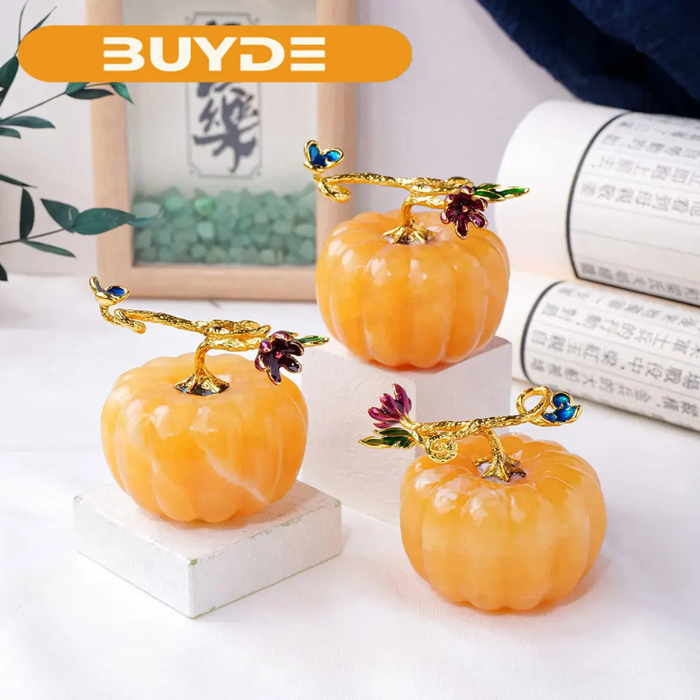 1PC Creative Natural Yellow Calcite Crystal Pumpkin Carving Heling Gem Halloween Home Decoration Ornaments