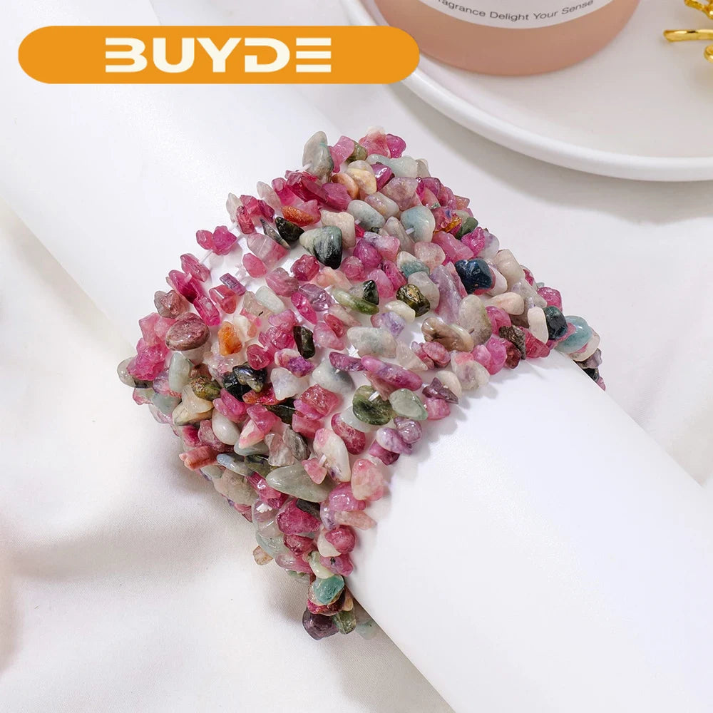 1PC Natural Gem Stone Bracelet Coloured Tourmaline Crystal Stretch Chip beads Nuggets Bracelets Bangles Quartz Wristband