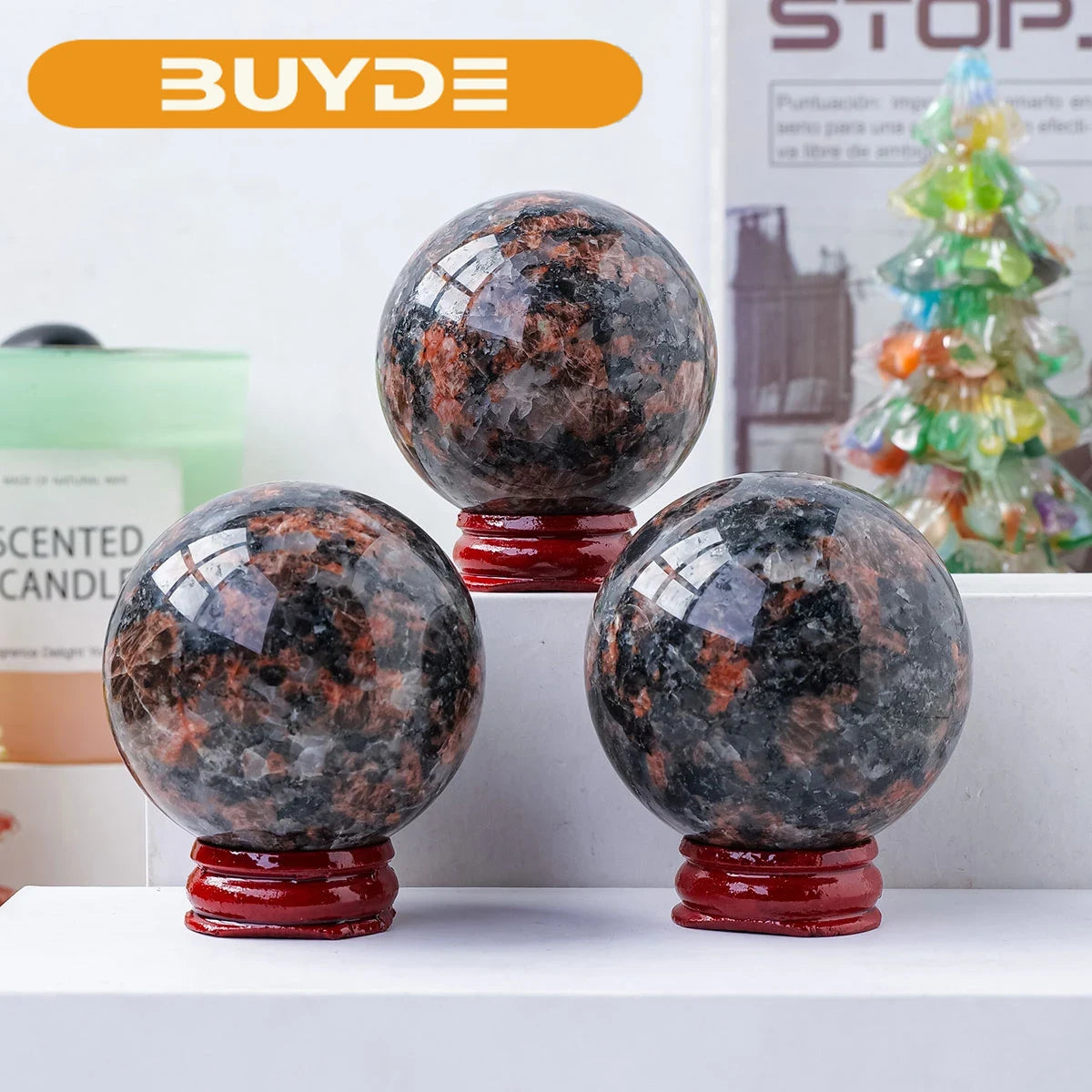 1PC Natural Red Katophorite Crystal Ball Hand Grinding And Polishing Home Decoration Ornaments Feng Shui Marble Magic Gifts