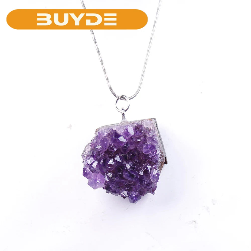 Natural crystal Necklace Raw Amethyst Quartz Purple Crystal Cluster pendant Healing Stones Specimen Home Decoration Crafts