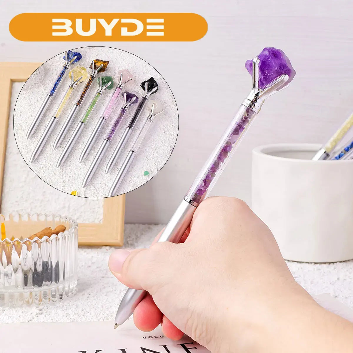 1PC Natural Healing Amethyst Crystal Original Raw Stone Cylindrical Pen Ballpoint Pen Student Stationery Office Business Gifts