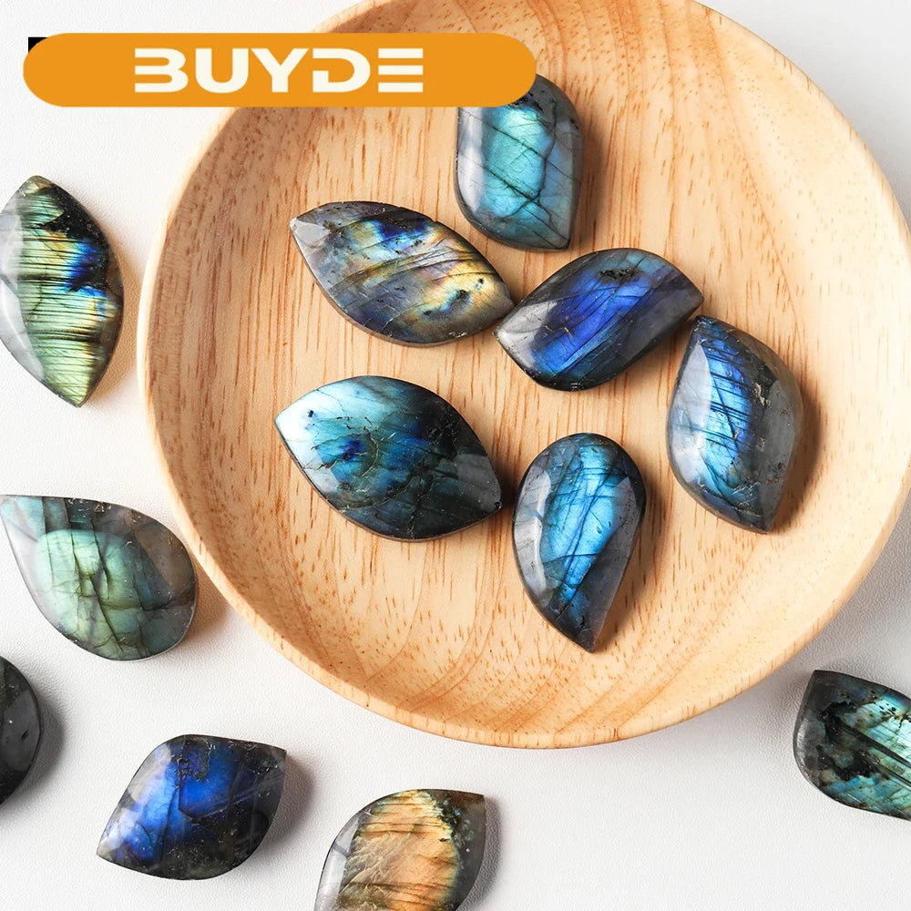 1PC Natural Labradorite Leaf Drip Shaped Quartz Polished Moonlight Gem DIY Crystal Pendant Accessories Decoration