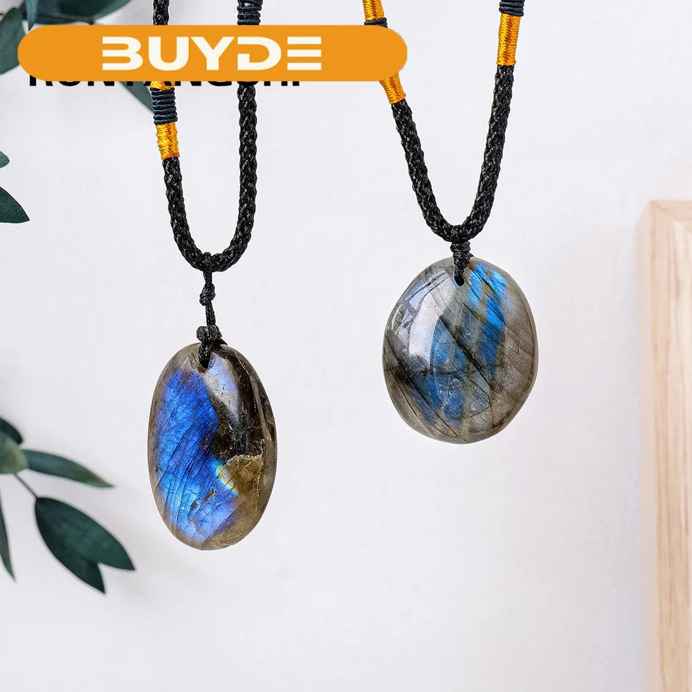 1PC Natural Blue Labradorite Moonstone Healing Gemstone Crystal Pendant Jewelry Necklace For Spiritual Meditation