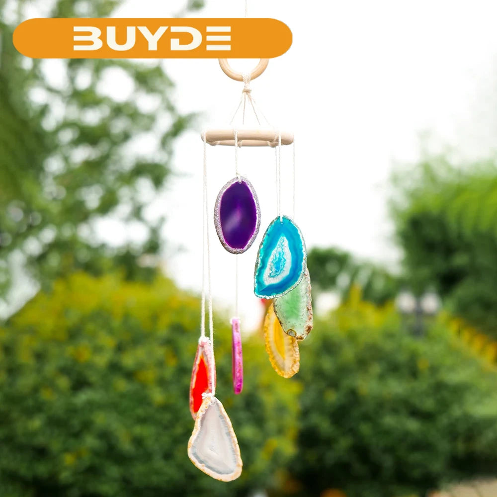 Natural Crystal Agate Windchime Reiki Healing Gemstones  Pendant Crystal Wind Chime Home Garden Wall Room Ornament Decor