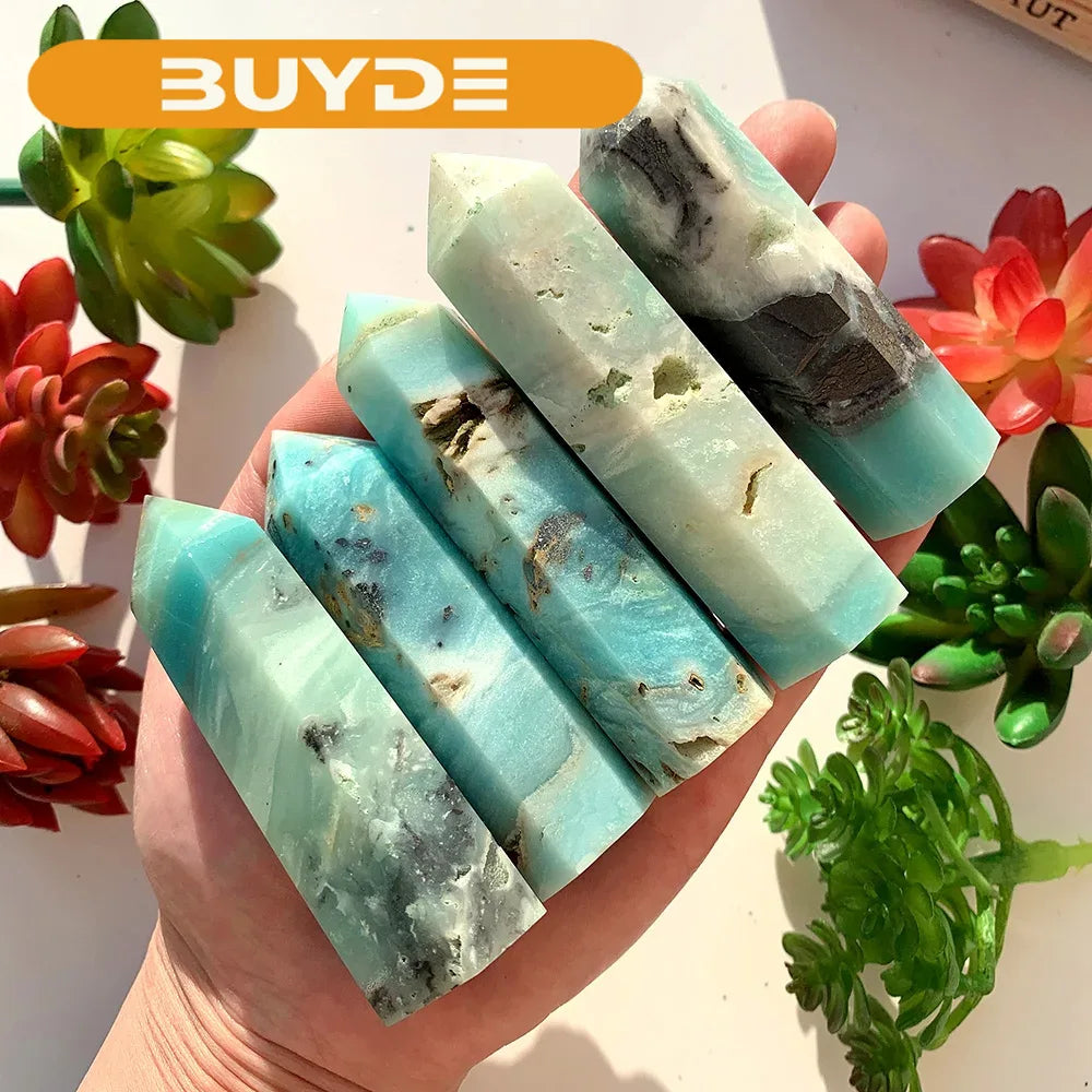 Buyde Natural Stone Wand Blue Sky amazonite Column Energy Tianhe Quartz Tower Decoration Health Gift