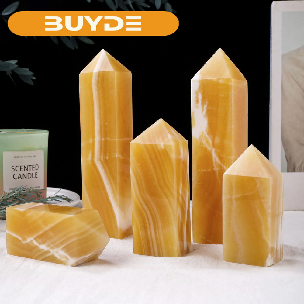 1pc Natural Yellow Jade Obelisk Crystal Quartz Four Sides Tower Home Decor Energy Crystal Healing Gems Mineral Specimen