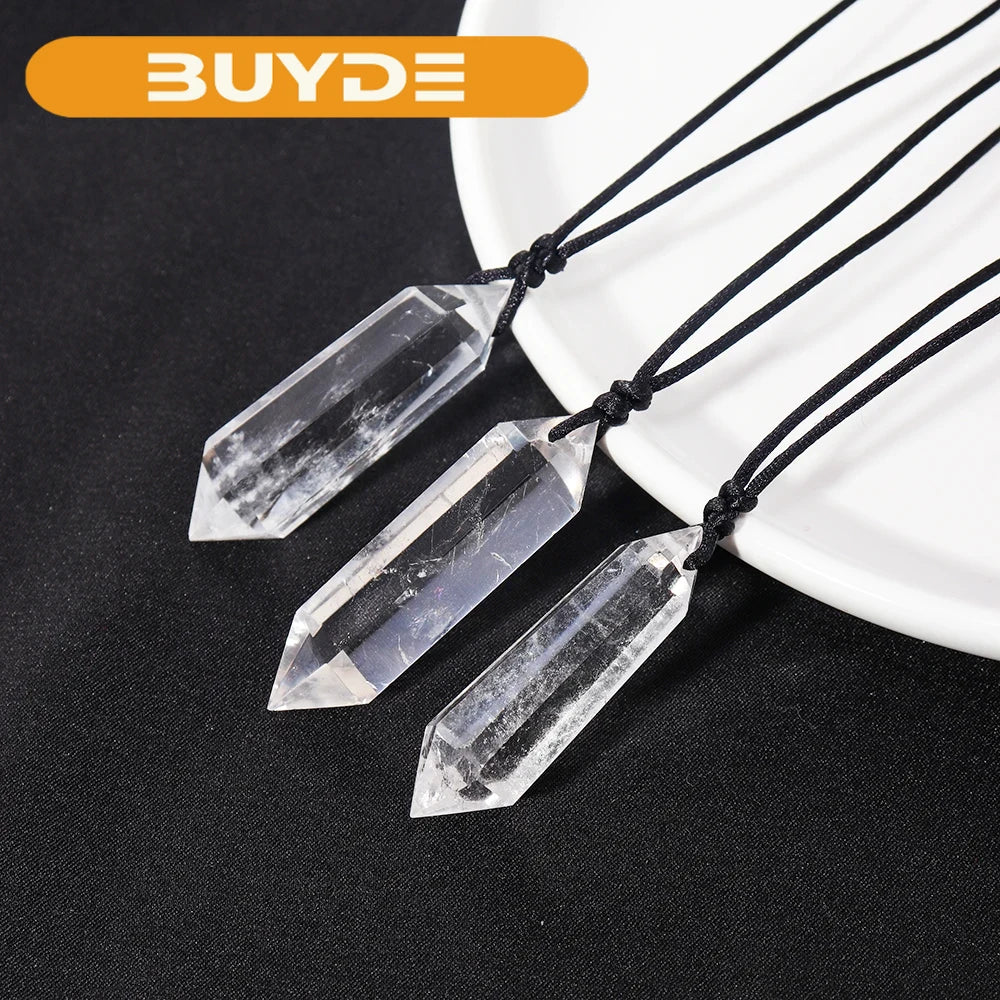 1PC Natural Clear Quartz Double Point Gemstone Pendant Energy Healing Crystal Charms Necklace For Women Gift