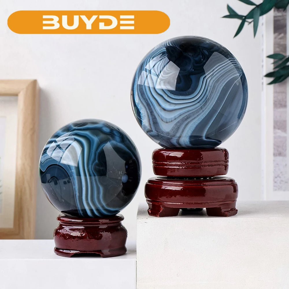 1PC Natural Crystal Black Onyx Ball Agate  Crystal Sphere  Home Decoration Energy Home Feng Shui Decoration Stone