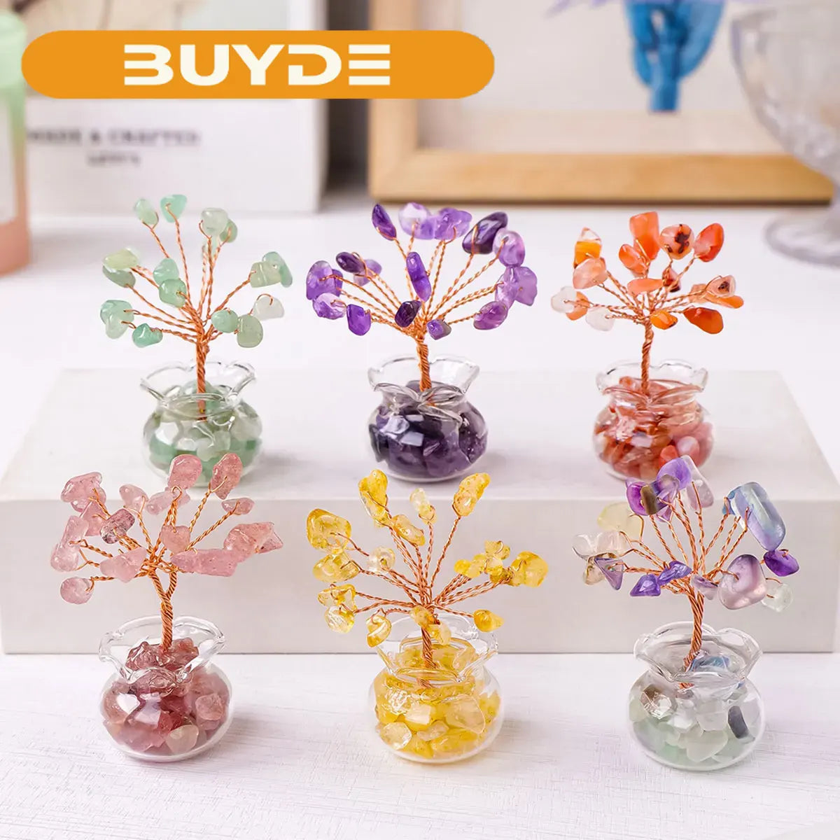 1PC Natural Gemstone DIY Mini Crystal Gravel Tree Rose Quartz Amethyst Healing Stones Children's Gift Home Ornaments