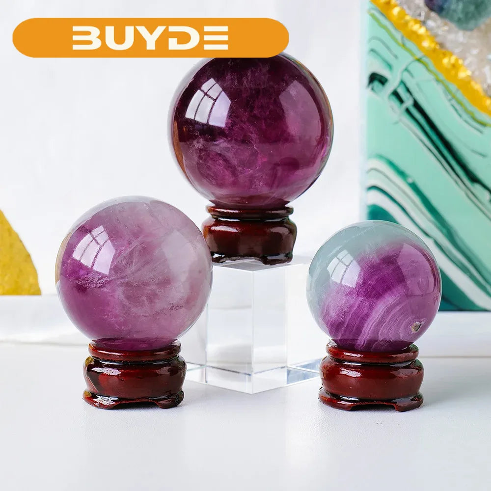 Natural Watermelon Fluorite Crystal Ball  Purple Green Fluorite Polished Sphere Lnterior Home Decoration