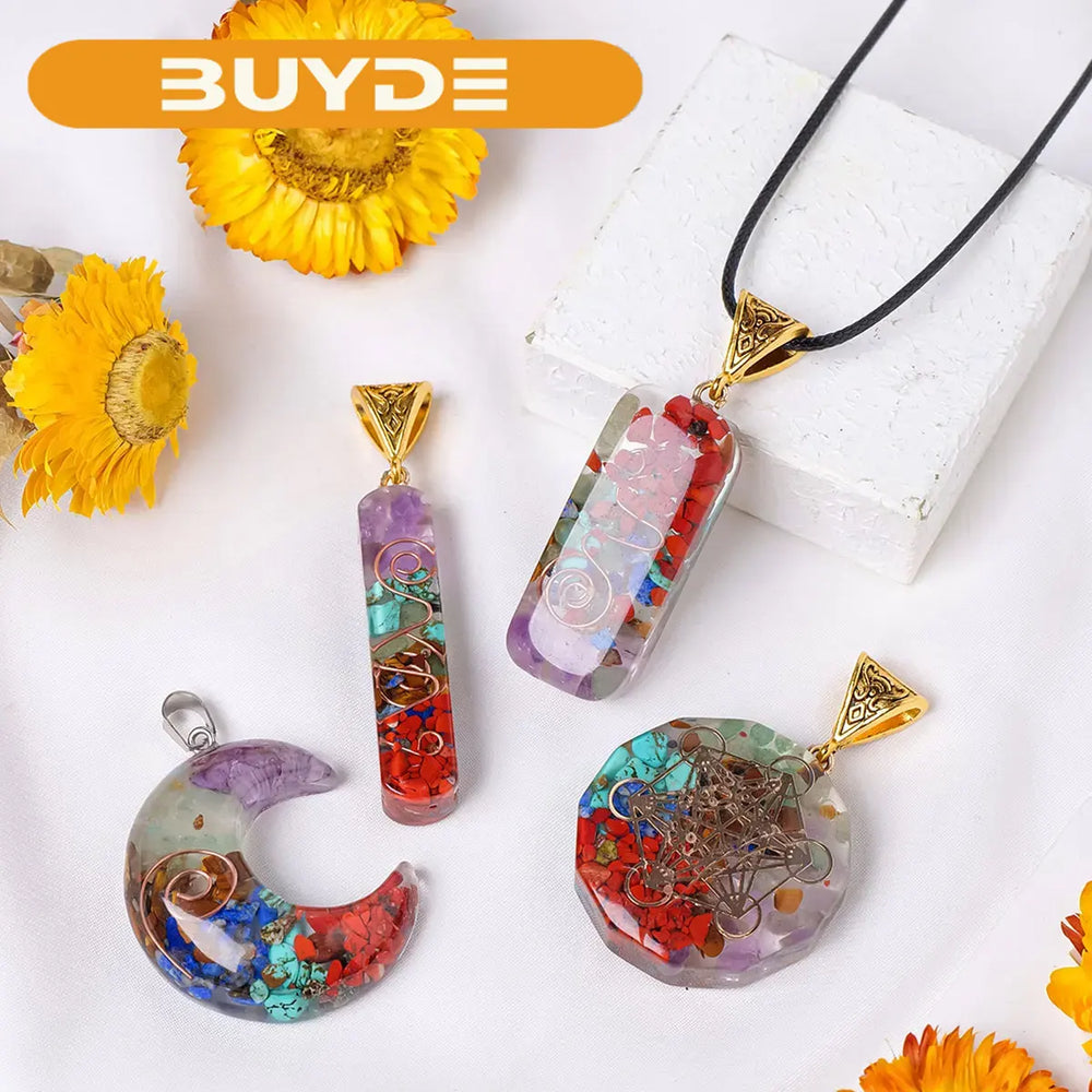 1pc Natural Healing Crystal Gravel Stone Ogen Pendant Necklace Adjustable Resin Necklace Shield Jewelry for Women Men