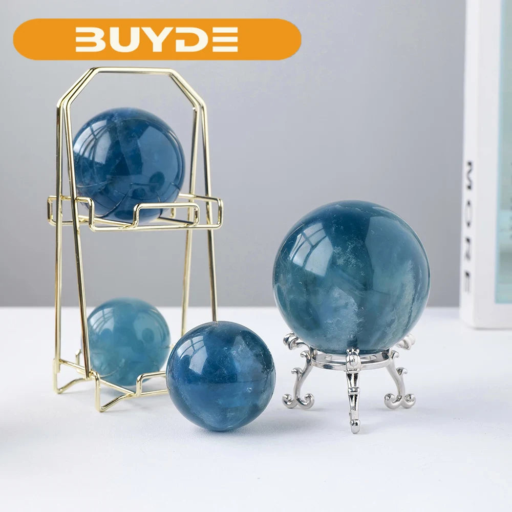 Natural Ball Blue Fluorite Healing Crystal Sphere Witchcraft Aquarium Room Decor Crafts Ornaments Gifts Polished