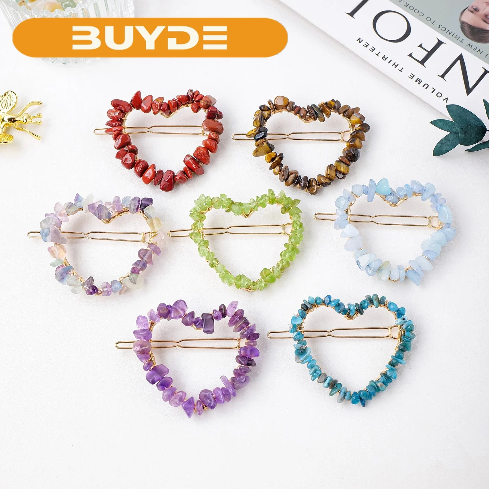 1PC Natural Crystal Quartz Love Heart Shape Hairpin Head Decoration Barrettes Headwear Hair Accessories Gifts