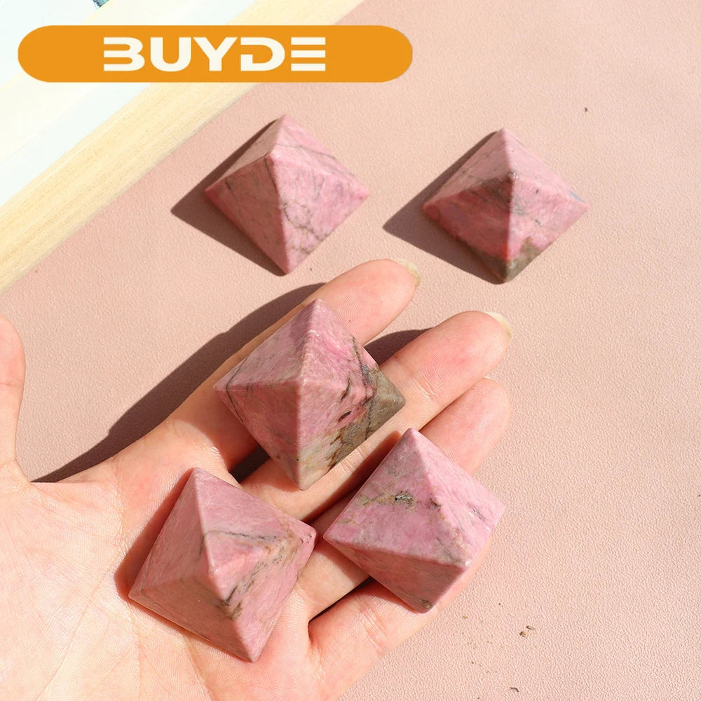 1PC Natural Crystal Stone Rose Pyroxene Crystal Pyramid Rhodonite Magic Point Crystal Tower Ornaments Health Decoration