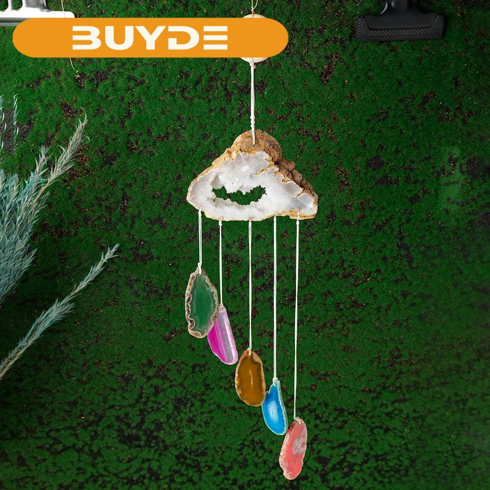 1PC Natural Agate Cluster Cloud Shape Clear Quartz Colorful Agate Slices DIY Wind Chime Pendant Wall Decoration