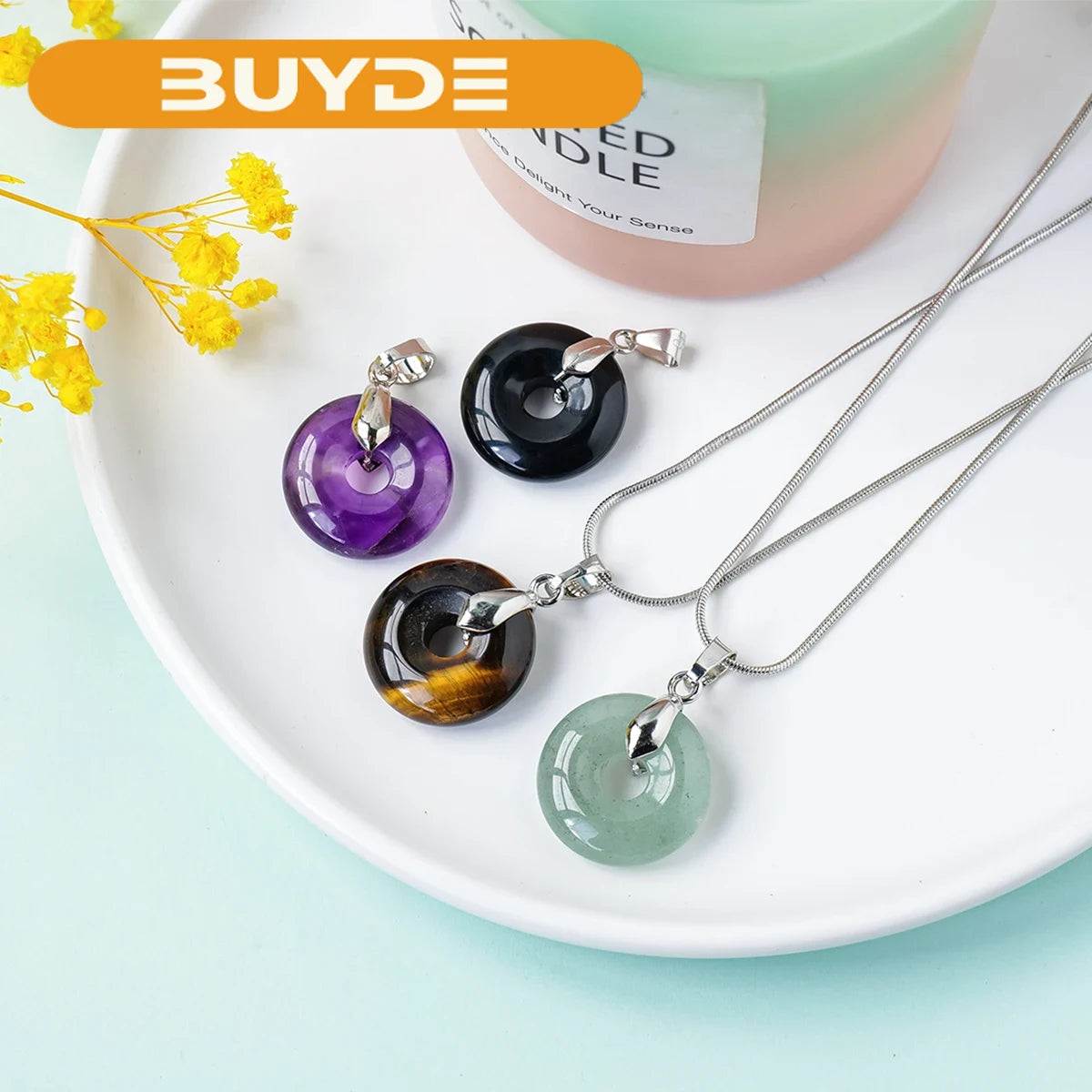 1PC Natural crystal donut Simple Round Big Hole Crystal Lucky Necklace Pendant Jewelry Women Gifts Healing Crystals DIY Jewelry