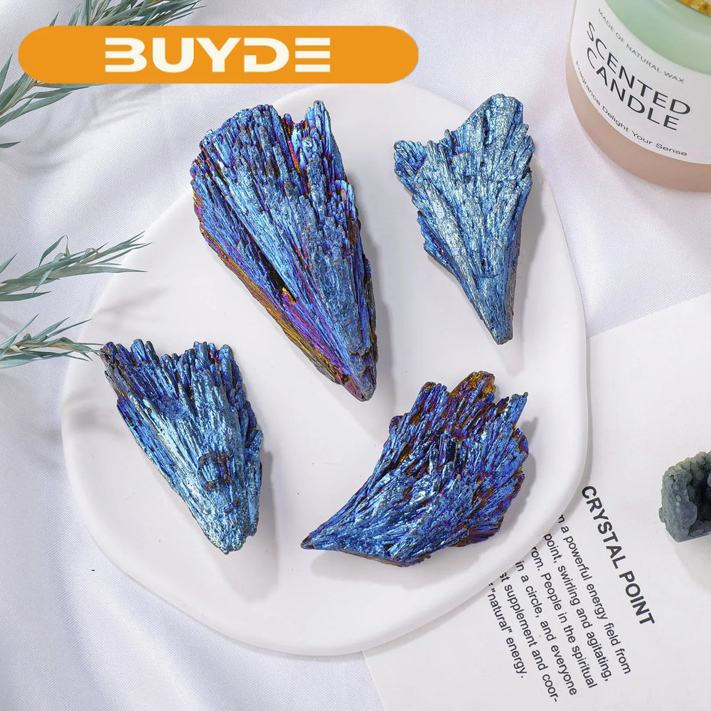 1PC Natural Tourmaline Feather Aura Blue Color Home Decoration Healing Crystal Mineral Specimen Crystal Original Stone Gift