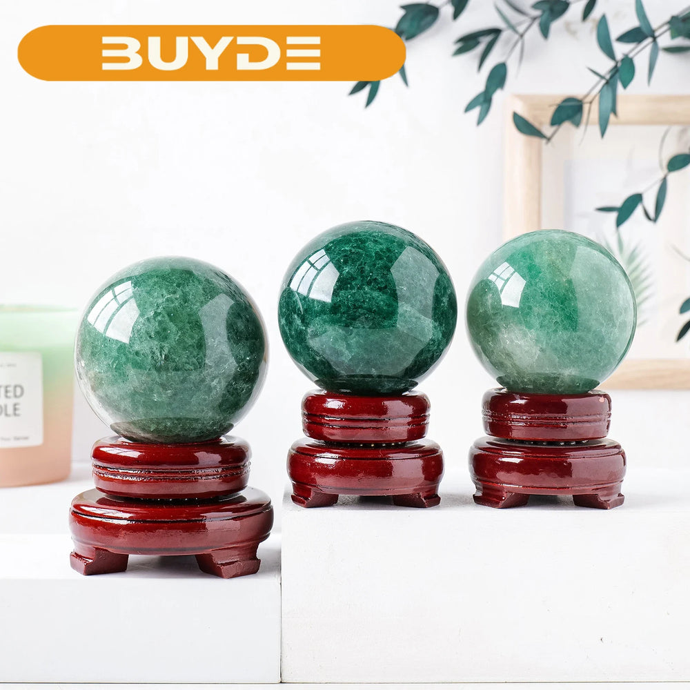 1PC Natural Stone Green Strawberry Quartz ball Crystal Sphere Healing Gemstone FengShui Home Decor With base