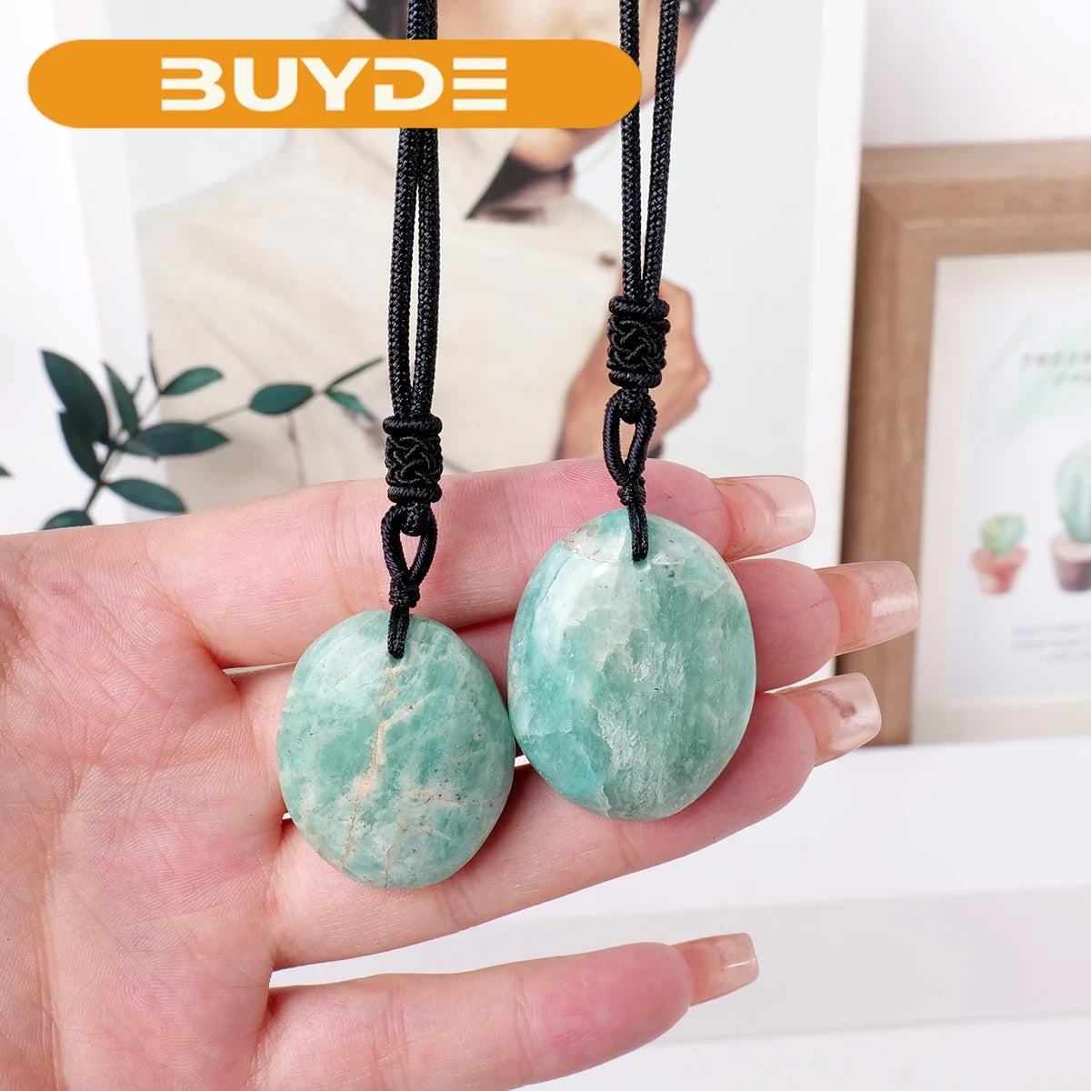 1PC Natural Amazonite Pendant Necklaces Men Energy Quartz Necklaces Stones Ornament Send Random