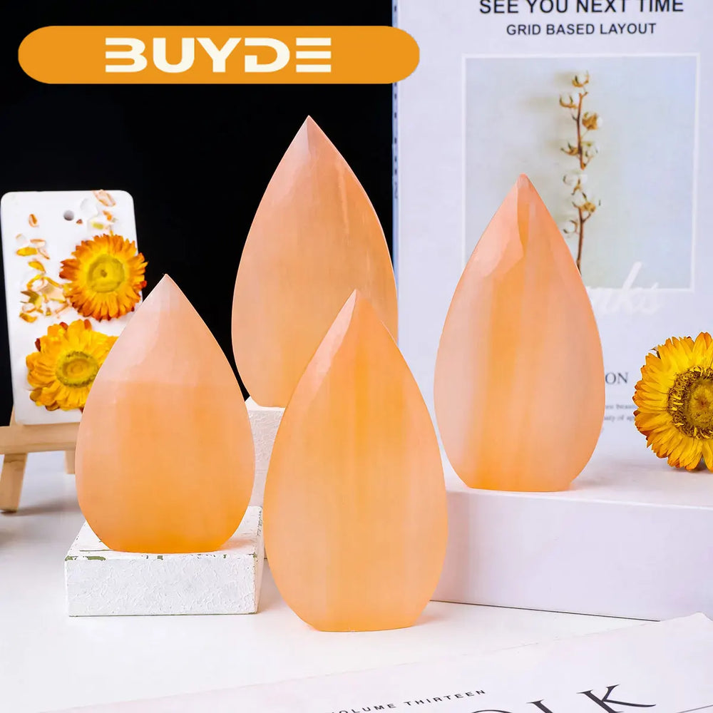 1pc Natural Stone Sculpture Orange Selenite Flame Shape Crafts Witchcraft Crystal Carving Energy Gem Summer home garden decor