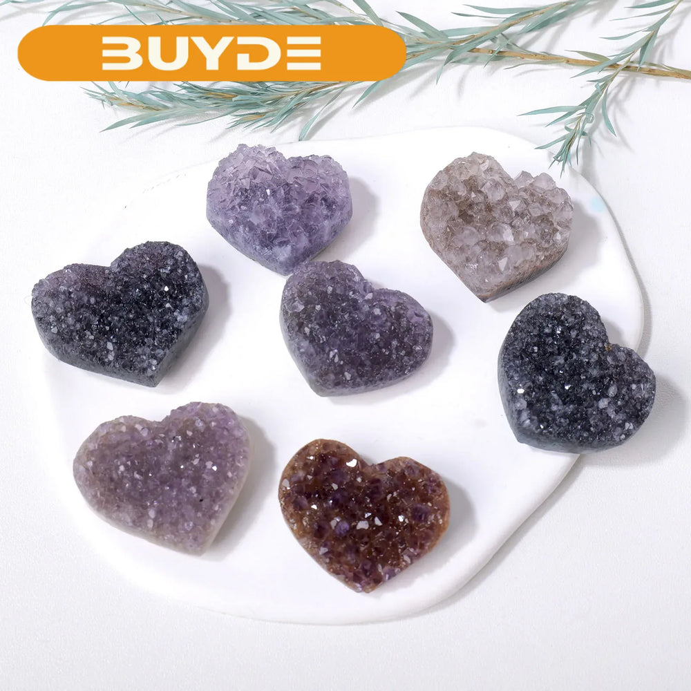 1pc Natural Purple Quartz Colorful Amethyst Heart Cluster Healing  Raw Stone Mineral Specimen Collection Ornament