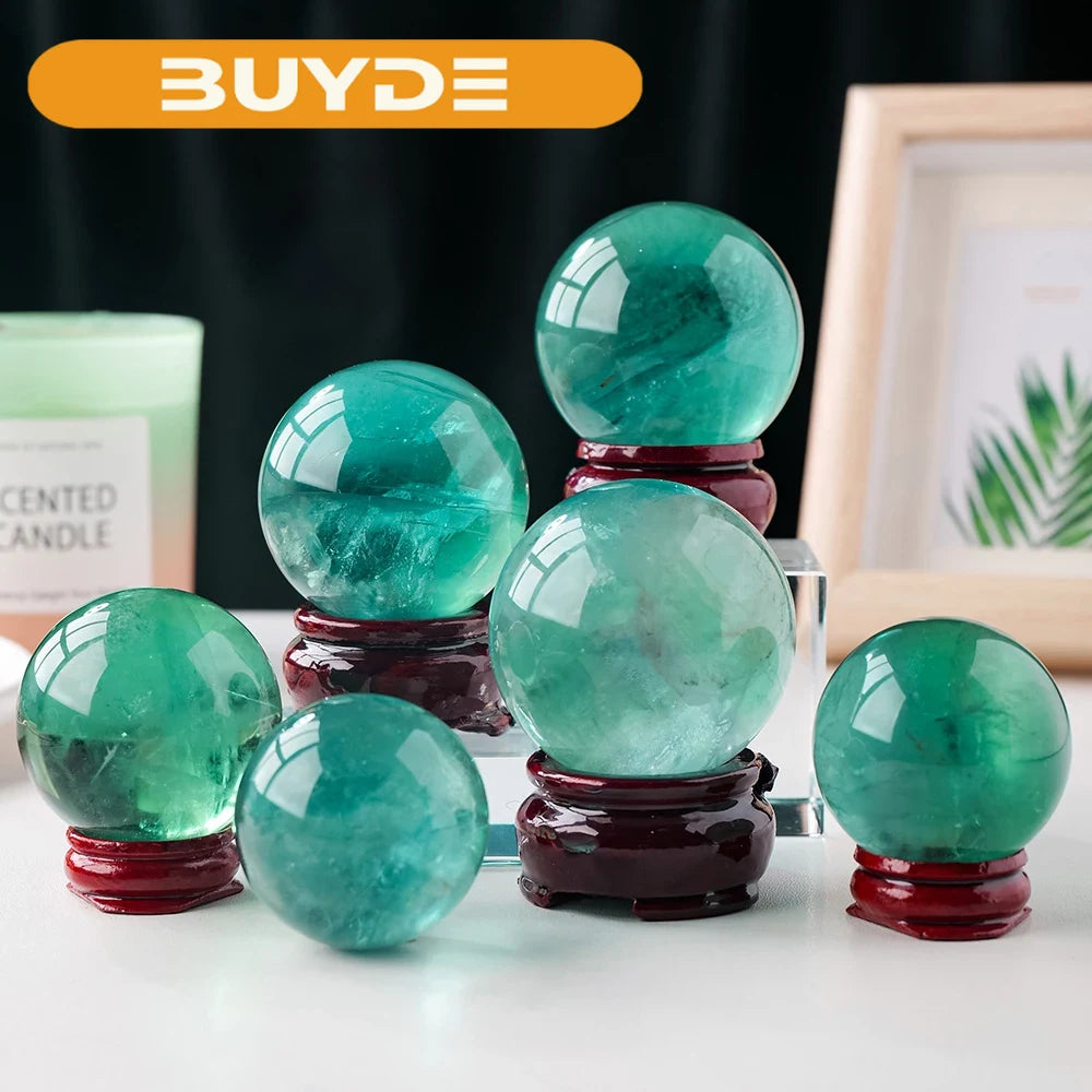 Natural Green Fluorite Crystal Spheres Energy Decorate Carving Magic Ball Home Office Desktop Decoration Crafts