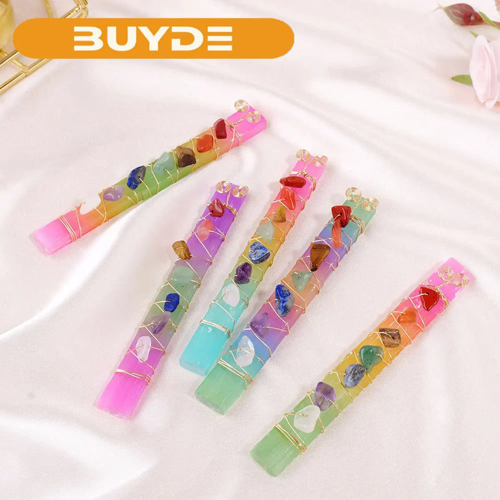 1PC Natural Stones  Aura Rainbow Selenite Crystal Magic Point Seven Chakra Healing Stone Home Decor Reiki Polished Crafts