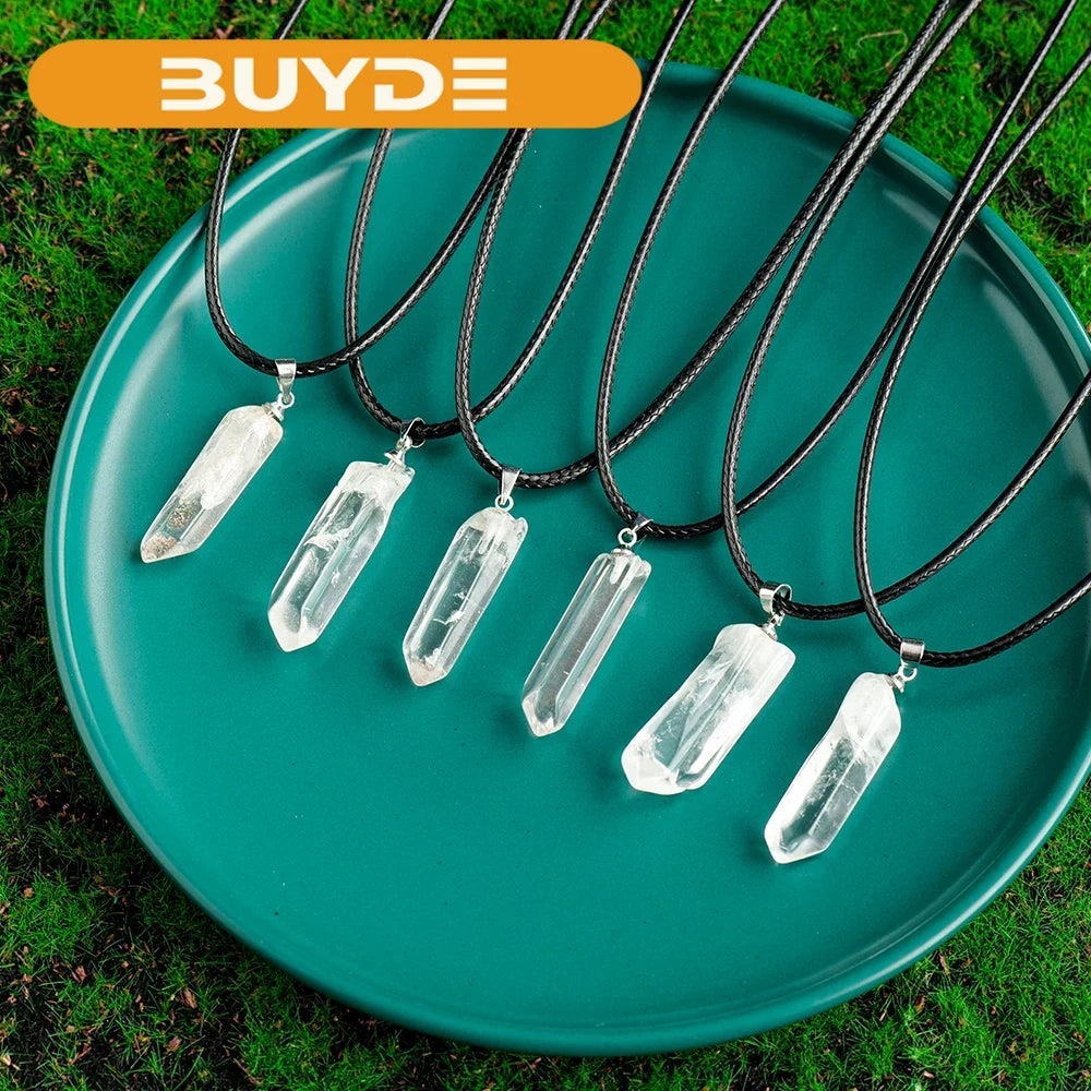 1PC Natural White Stones Clear Quartz Crystal Single Point Pendant Necklace Reiki Healing Jewelry