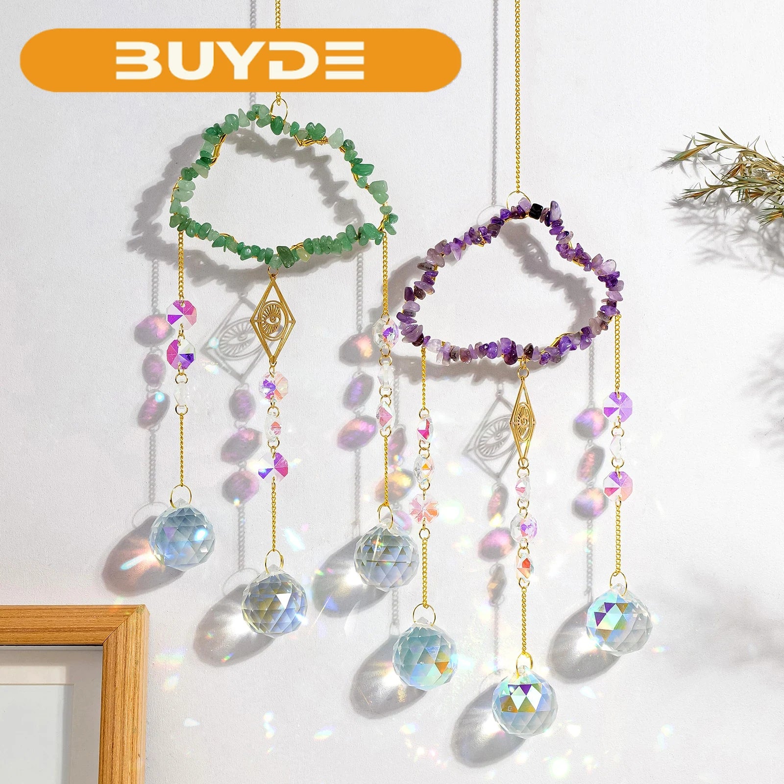 1PC Natural Healing Crystal Pendant Crystal Gravels Cloud Sun Catcher Reiki Gemstone For Home Garden Wedding Garden Decoration