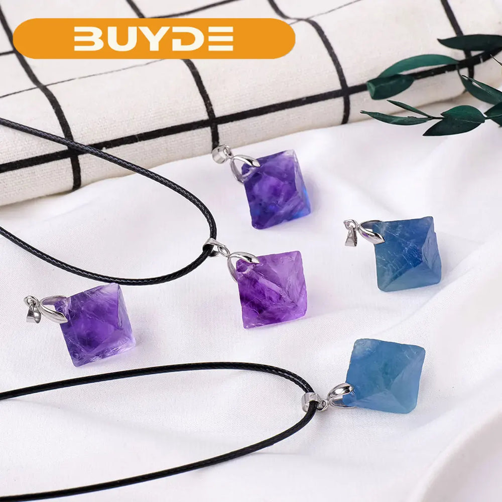 1PC Natural Healing Energy Crystal Stone Colorful Fluorite Crystal Octahedral Pendant Jewelry Women's Necklace Gift