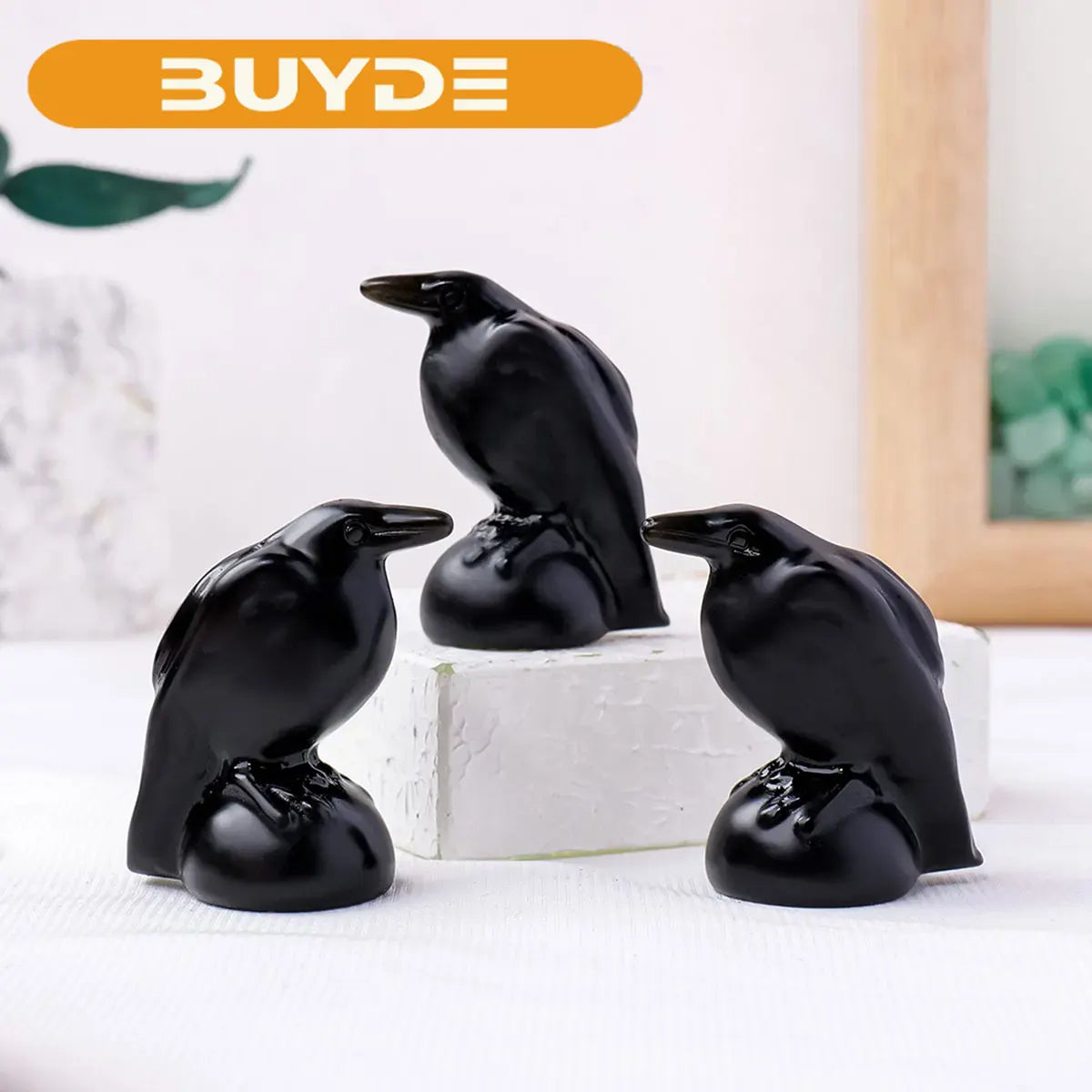 1PC Obsidian Crow Figurine Natural Gemstone Crystal Crafts Healing Energy Stone Halloween Home Decoration Holy Lucky Gift