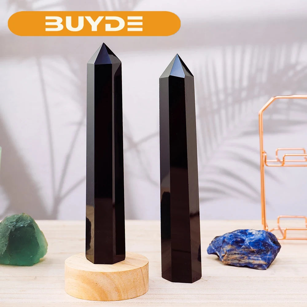 1PC 15-16cm Natural Black Quartz Obsidian Big Wand Crystal Point Energy Stone Gift For Home Decoration