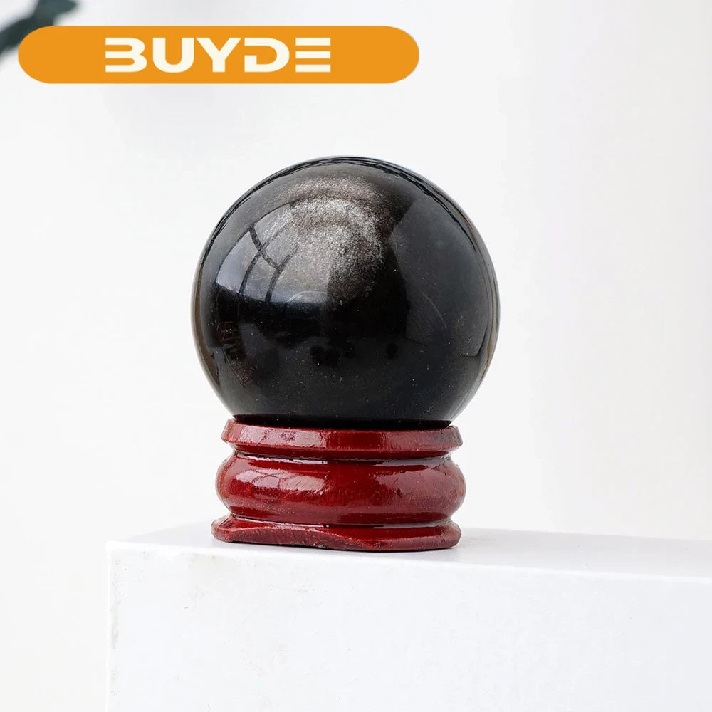 Natural Stone Silver Obsidian Crystal Ball Rock Polished Quartz Sphere Feng Shui Decoration Gift Reiki Healing