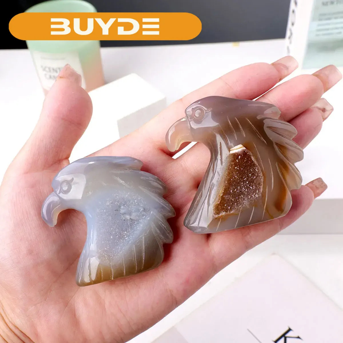 1PC Natural Crystal Agate Eagle Hand Engraving Display Healing Crystals Home Decoration Gift