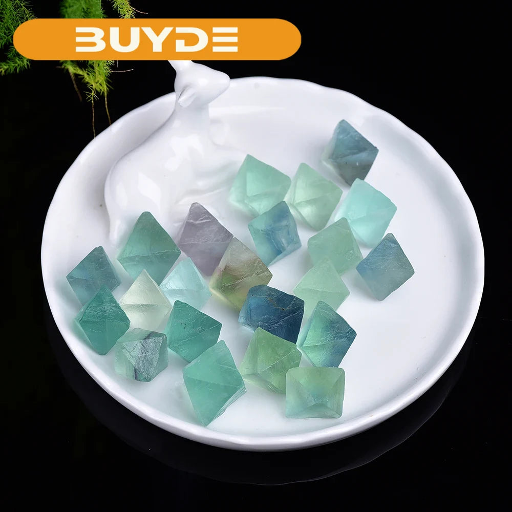 Natural Green fluorite Octahedral crystal point Raw Gemstone Ornament Cane Decoration Stone Collection Stone Crystals Mineral