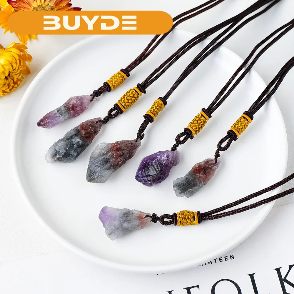 Natural Crystal Stone Auralite Necklace Aurora 23 Pendant  Purple Red Rutilated Women Raw Material Jewelry