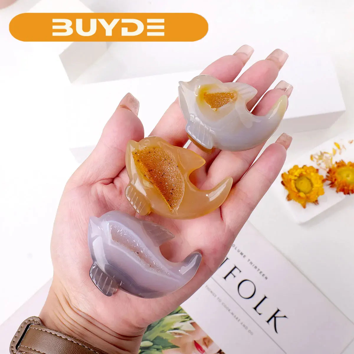 1PC Natural Crystal Agate Dolphin Hand Engraving Display Healing Crystals Home Decoration Gift