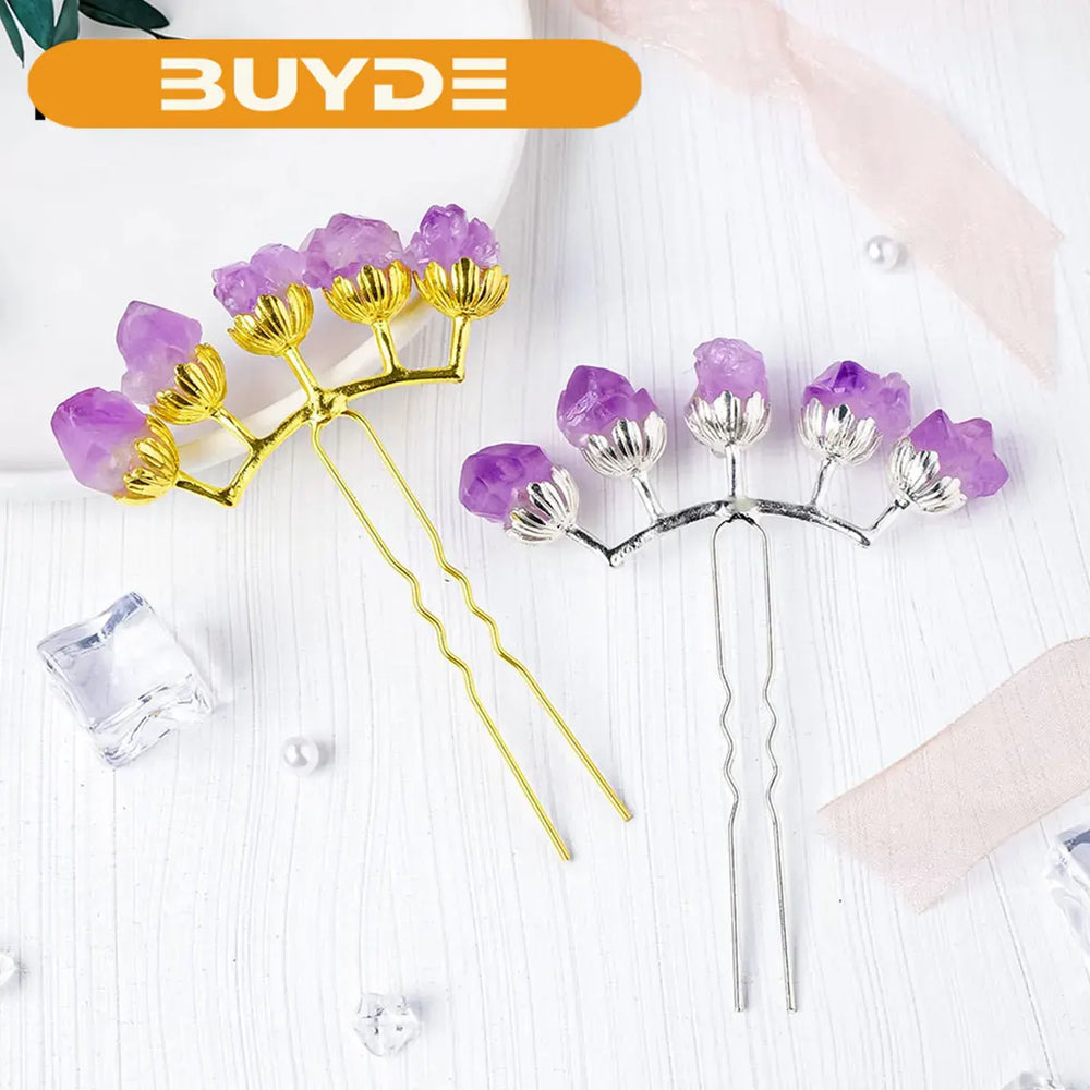 1PC Natural Crystal Stone Hair Clip Amethyst Jewelry Gifts for Women Healing Gemstone Hair Clip Bridal Accessories