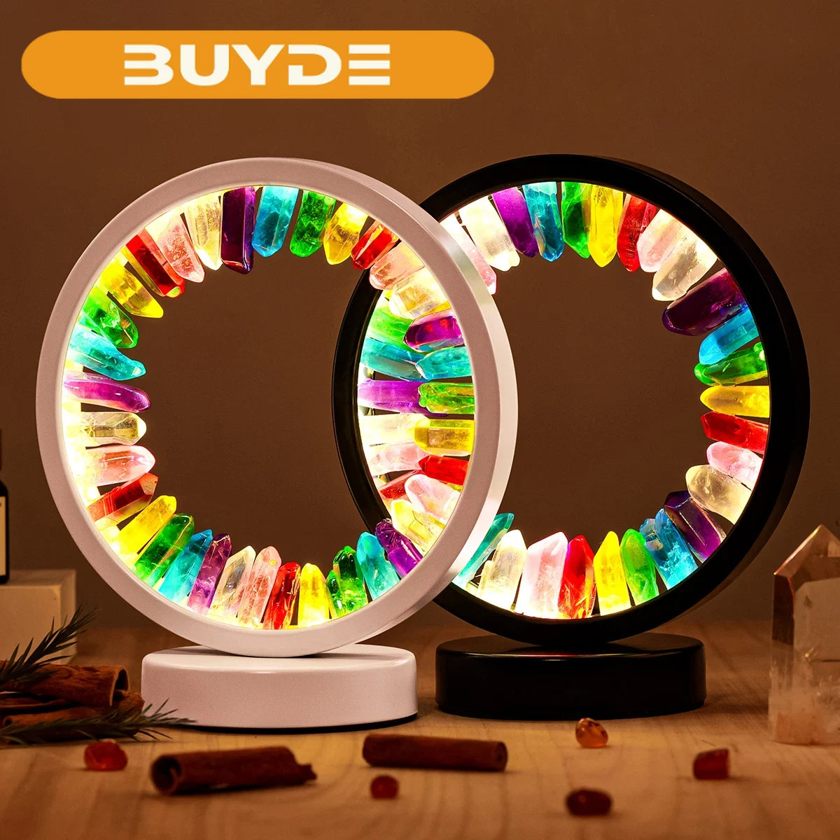 1PC Natural Healing Crystal Bedside Lamp Clear Quartz Single Point Aura Rainbow Color Night Lamp USB Bedroom Night Light